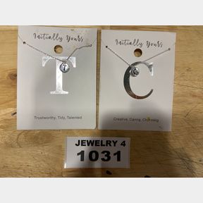 (2) INITIALLY YOURS GENUINE CZ LETTER T& C PENDANT