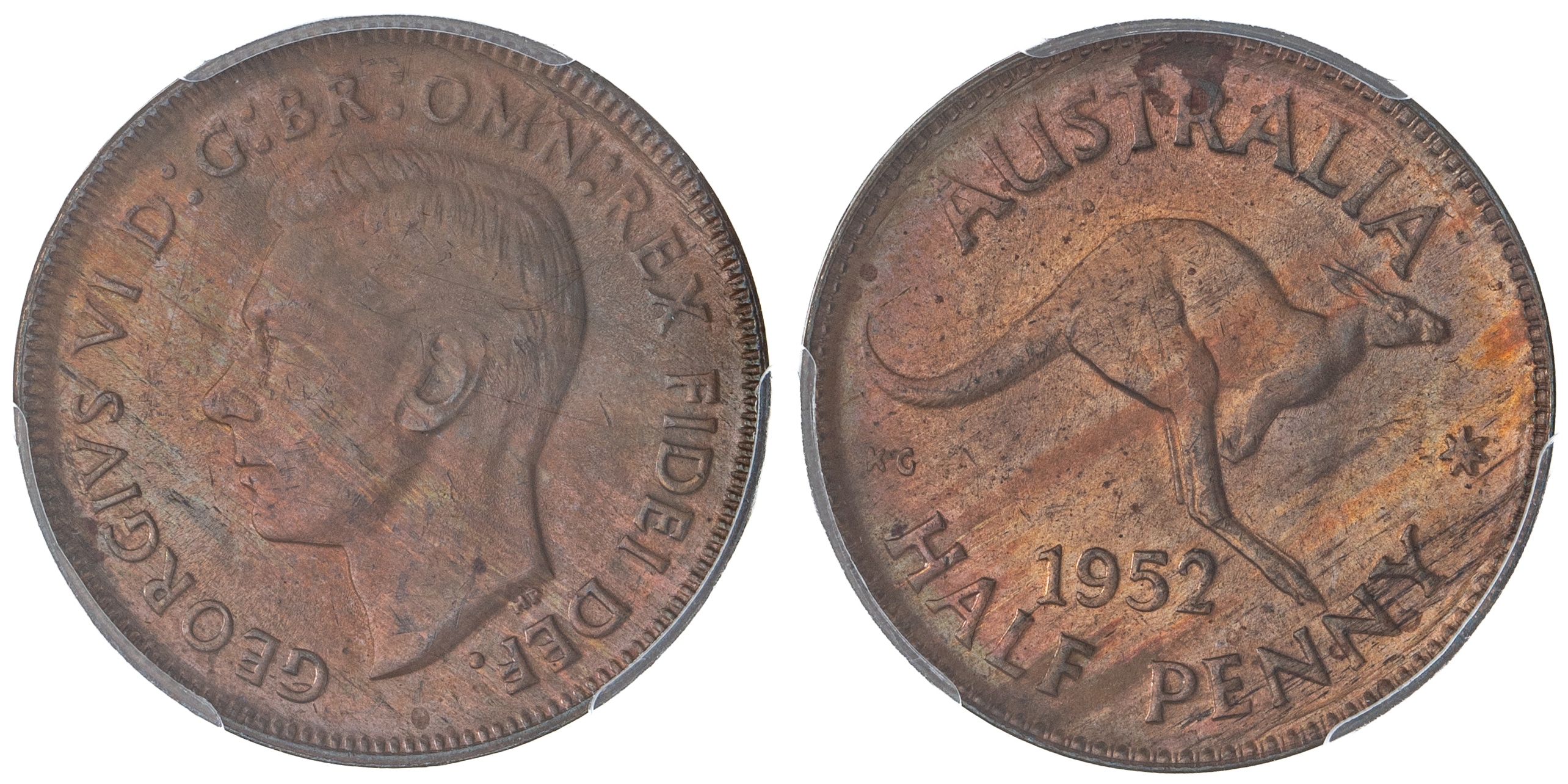 George VI, Halfpenny, 1952 A., PCGS MS63RB