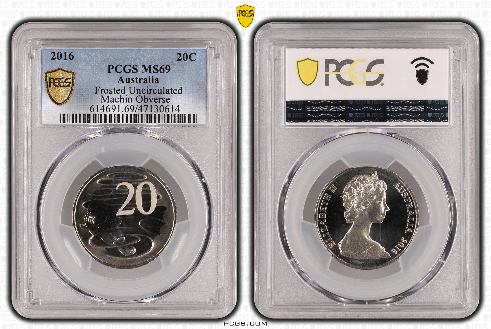 Elizabeth II, Frosted Uncirculated - Machin Obverse, Twenty Cent, 2016, PCGS MS69