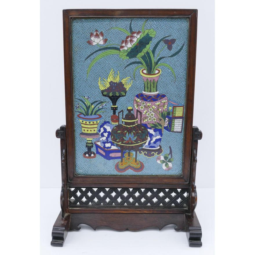 Chinese Qing Cloisonne Precious Objects Table Screen