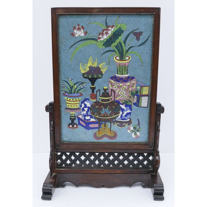 Chinese Qing Cloisonne Precious Objects Table Screen