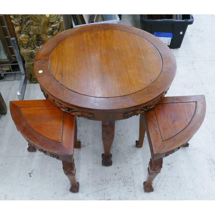 Chinese Rosewood Chow Table with 4 Benches- 20x27'' (table) 16x18'' (Benches)