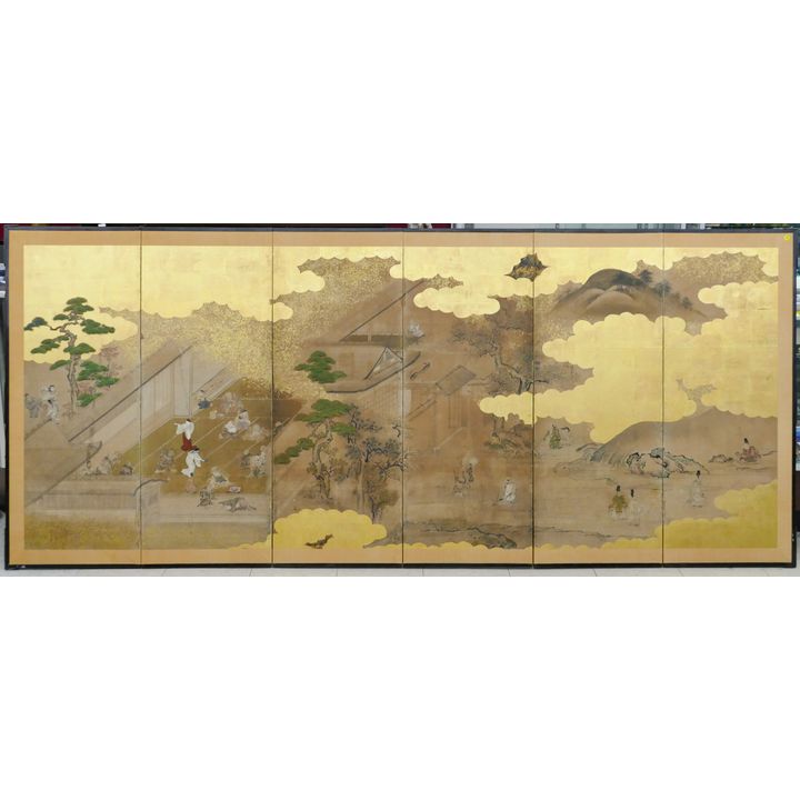 Japanese Edo/Meiji Gilt Painted Six Panel Screen