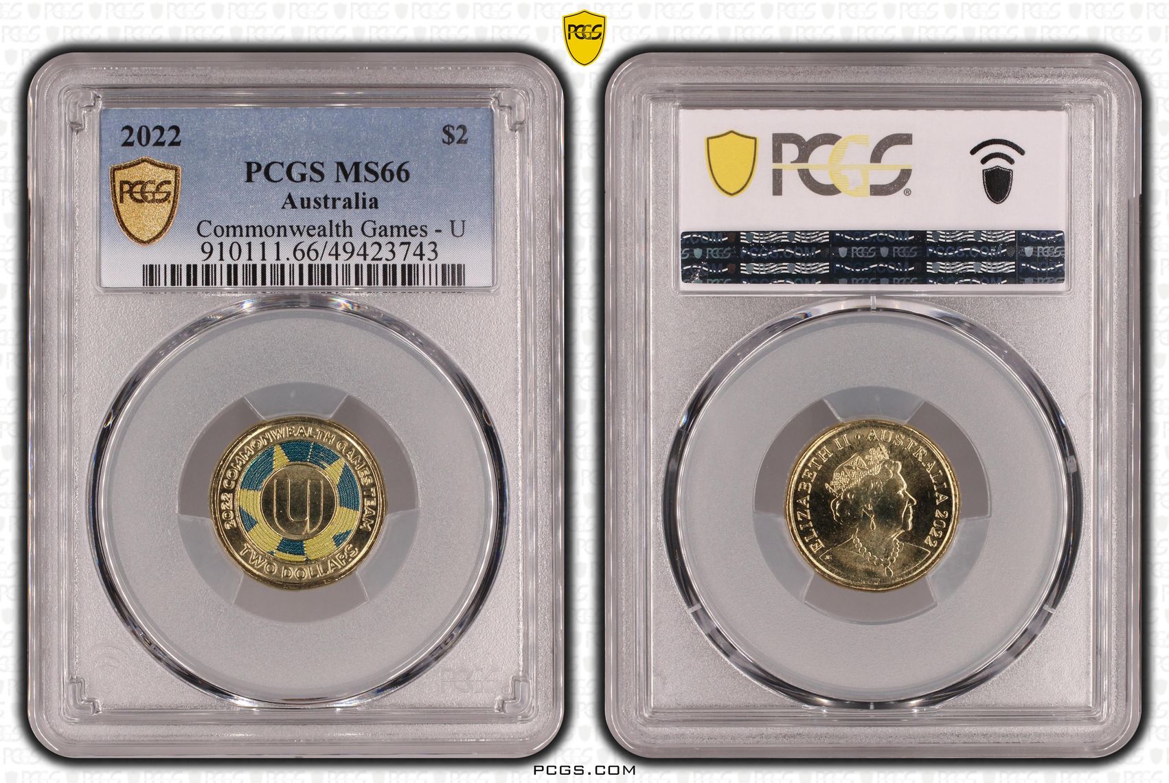 Commonwealth Games - U Colorized , Two Dollar, 2022, PCGS MS66