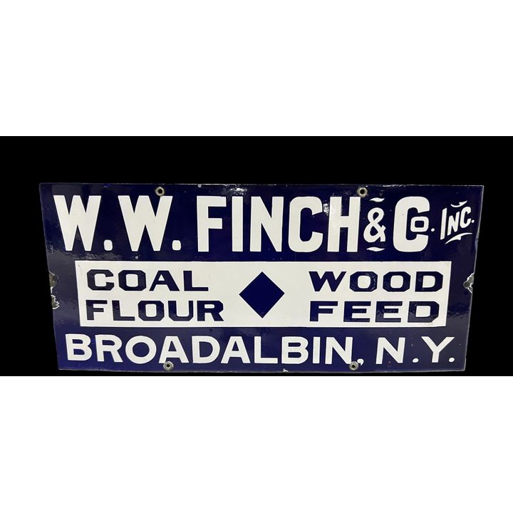 WW Finch Coal Wood Flour Feed New York Porcelain Sign