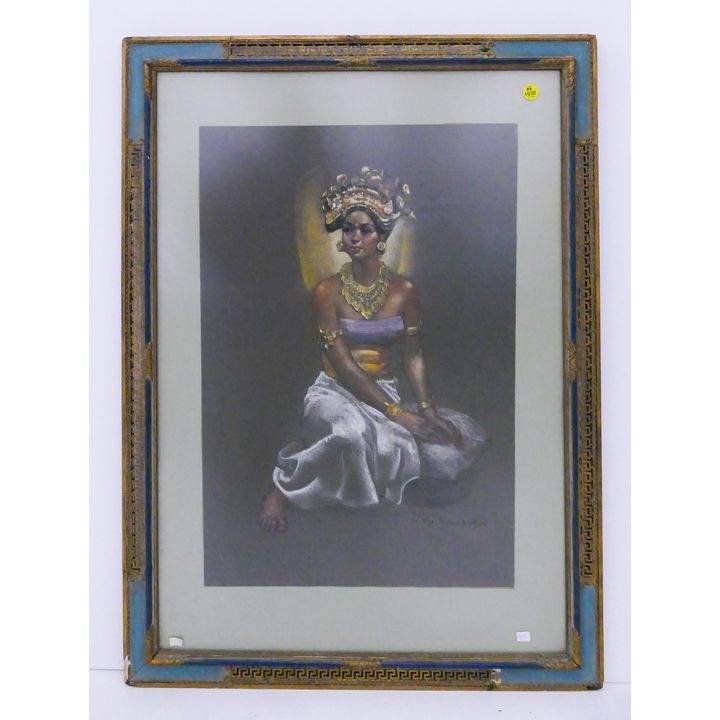 John Plumer Ludlum 'Nirani' Original Pastel on Paper in Deco Frame- 31x23''