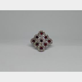 GORGEOUS STERLING SILVER RING WITH UNIQUE PATTERN AND RED AND SILVER CUBICS - 51929/5493