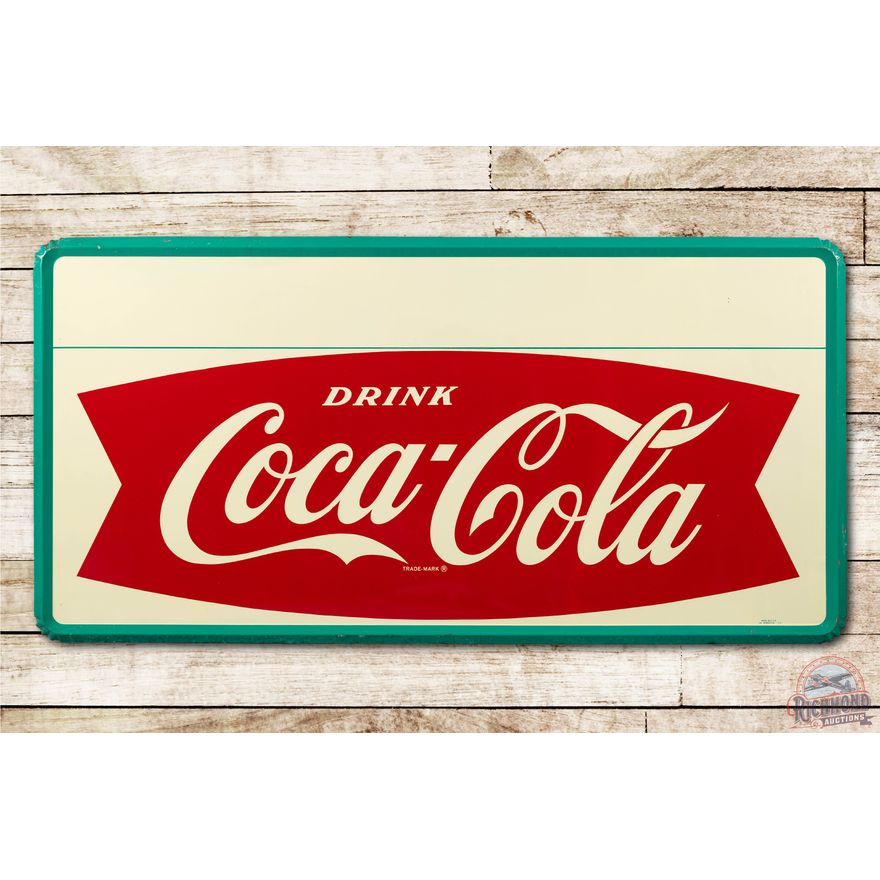 1964 6' Drink Coca-Cola Fishtail Logo & Privilege Panel Metal Sign TAC 9