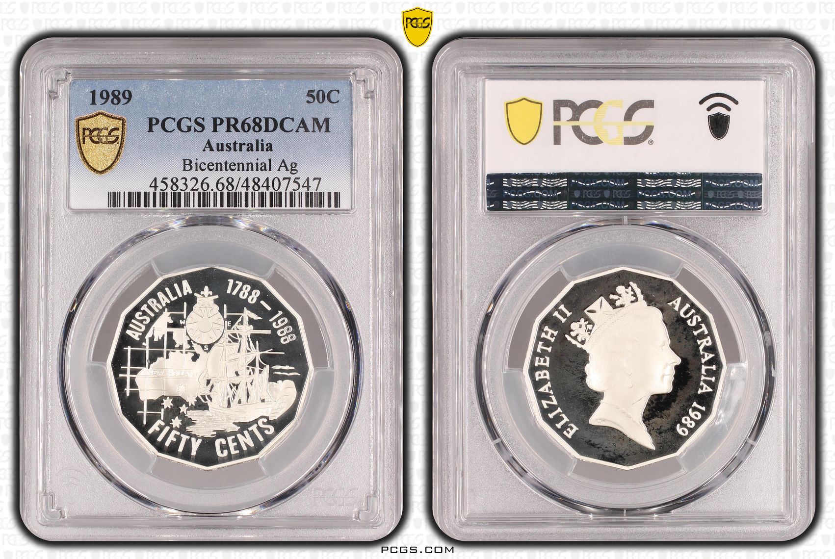 Elizabeth II, Bicentennial Ag , Fifty Cent, 1989, PCGS PR68DCAM