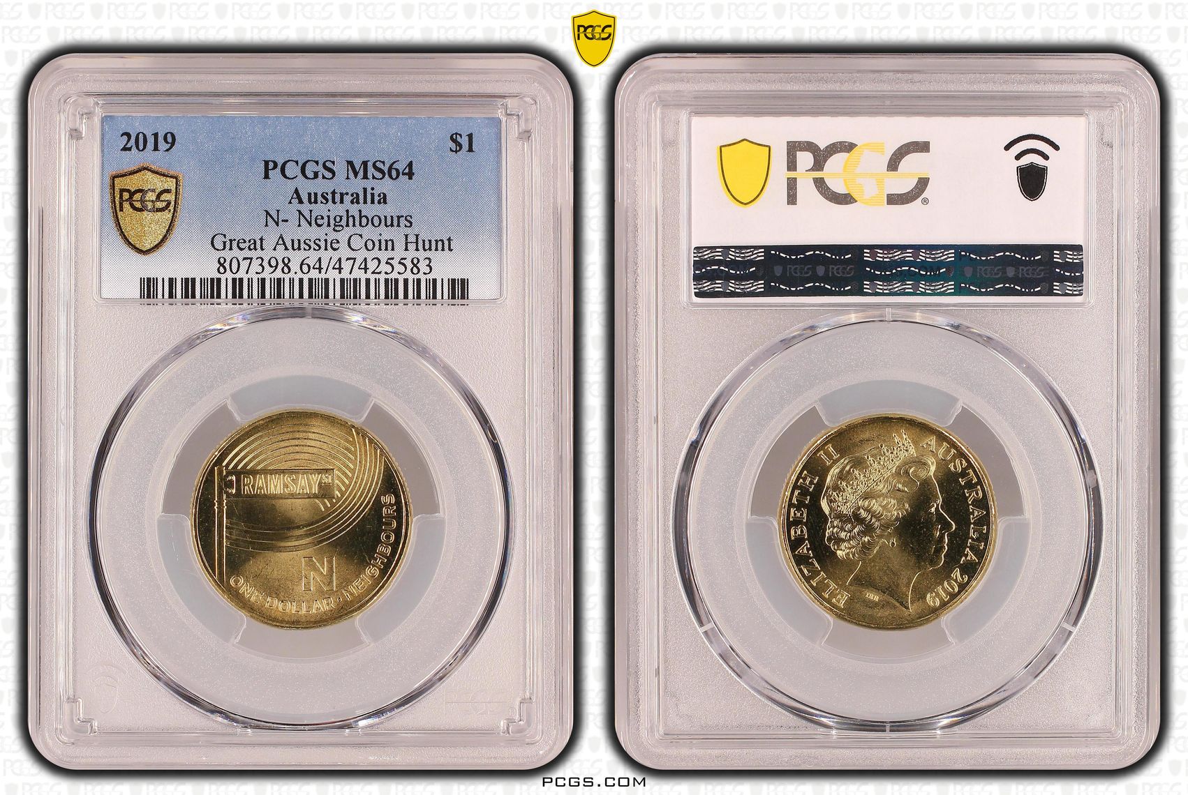 N- Neighbours Great Aussie Coin Hunt, One Dollar, 2019, PCGS MS 64