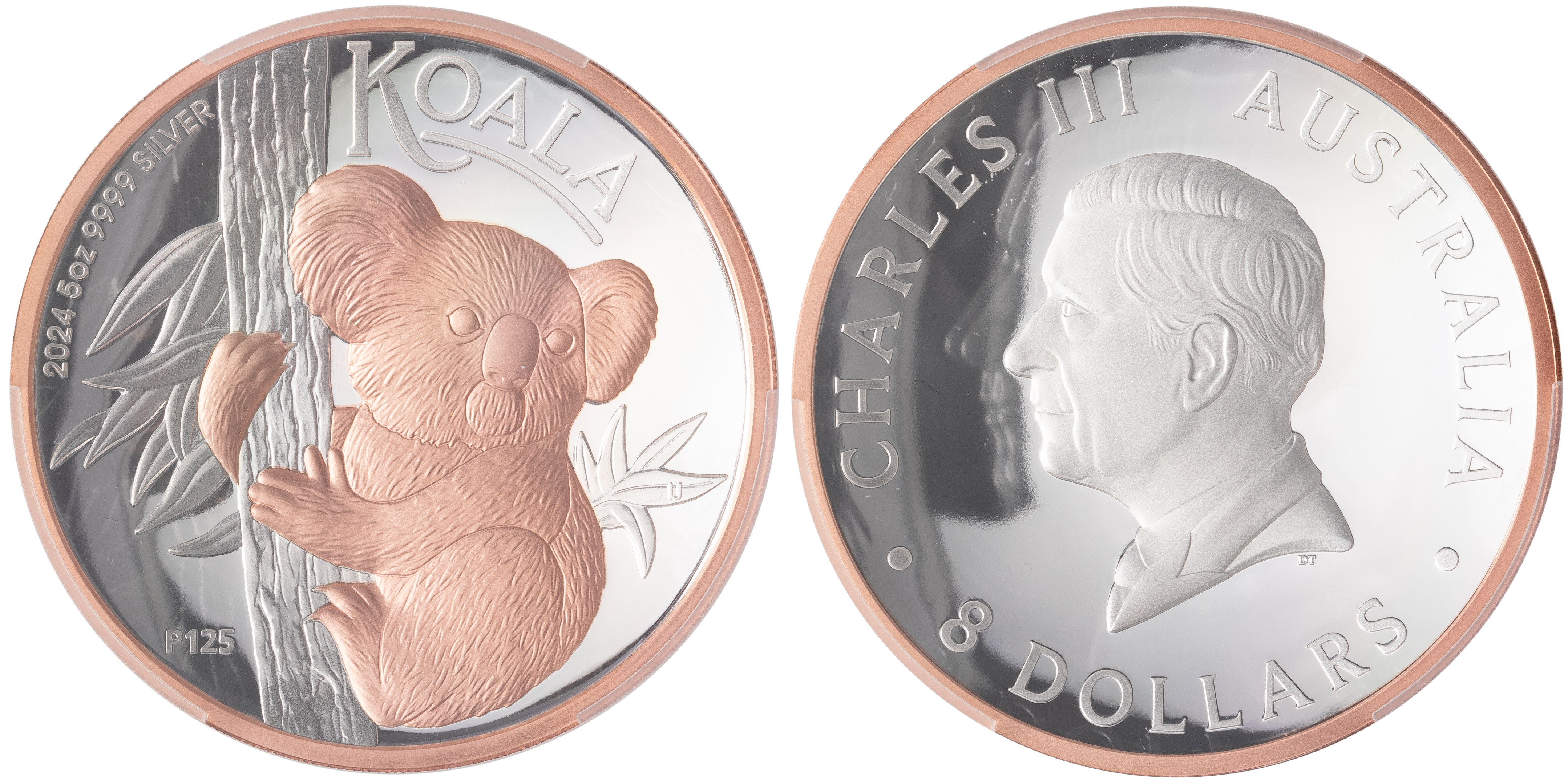 Koala High Relief Ag 5oz Selective Pink-Gilt POP 1/0, Eight Dollar, 2024-P125, PCGS PR70DCAM