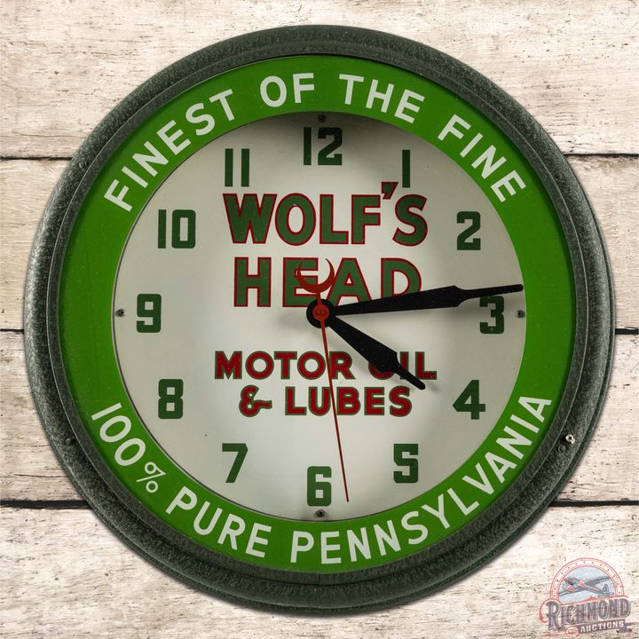 Wolf's Head Motor Oils & Lubes 20" Neon Advertising Clock