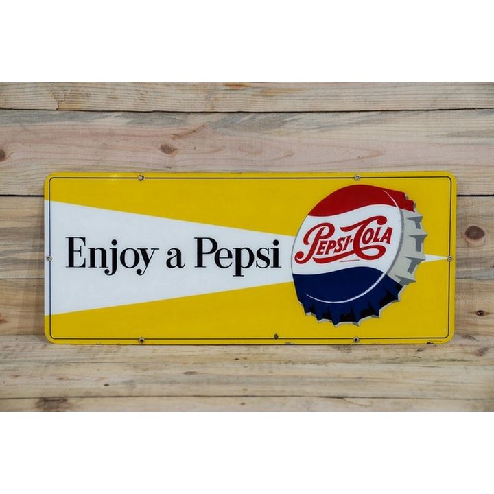 Enjoy Pepsi w/ Bottle Cap Single Sided Porcelain Sign TAC 9