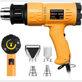 SEEKONE HEAT GUN 1800W HEAVY DUTY HOT AIR GUN KIT VARIABLE TEMPERATURE CONTROL WITH 2-TEMP SETTINGS 4 NOZZLES 122 ~1202 50 - 650 W