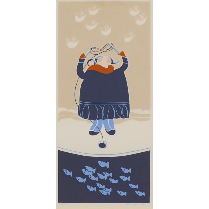 Rie Munoz ''Spring Ice Fishing'' 1982 Signed Serigraph. Framed 26.75'' x 16''