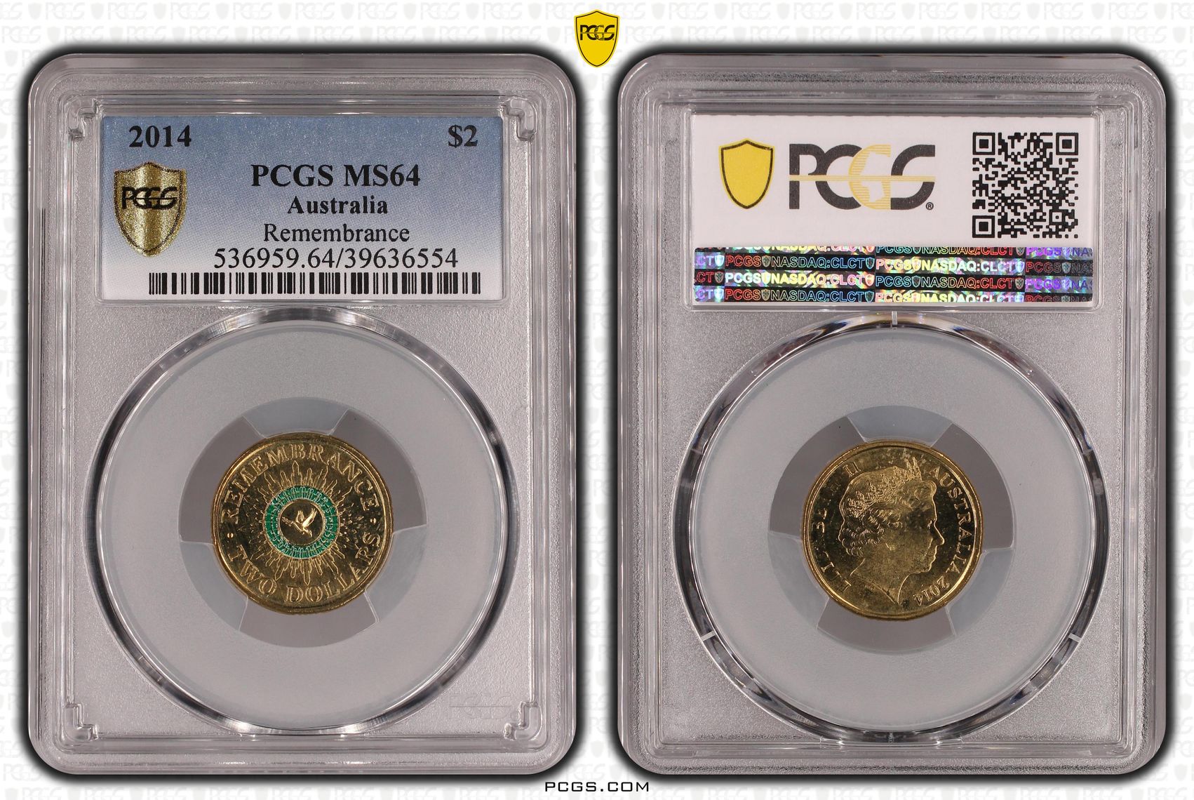Remembrance - Colourised, Two Dollar, 2014, PCGS MS64