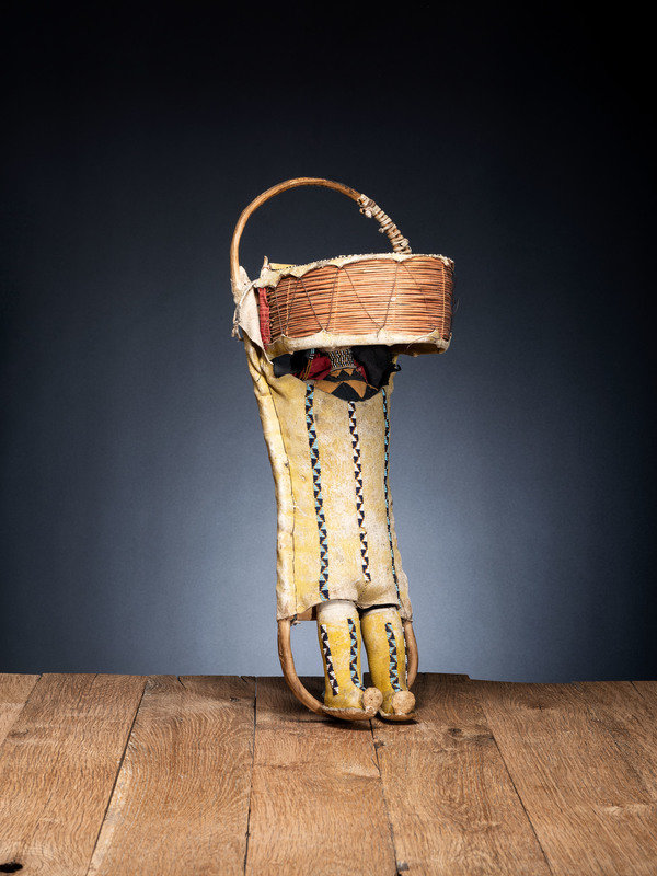 Apache Beaded Hide Cradle, with Doll