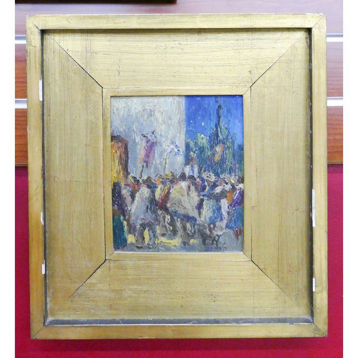 Demetrio Iramain (1907-1990 Argentina) Impressionist Festival Scene Oil Painting- Framed 14x13''
