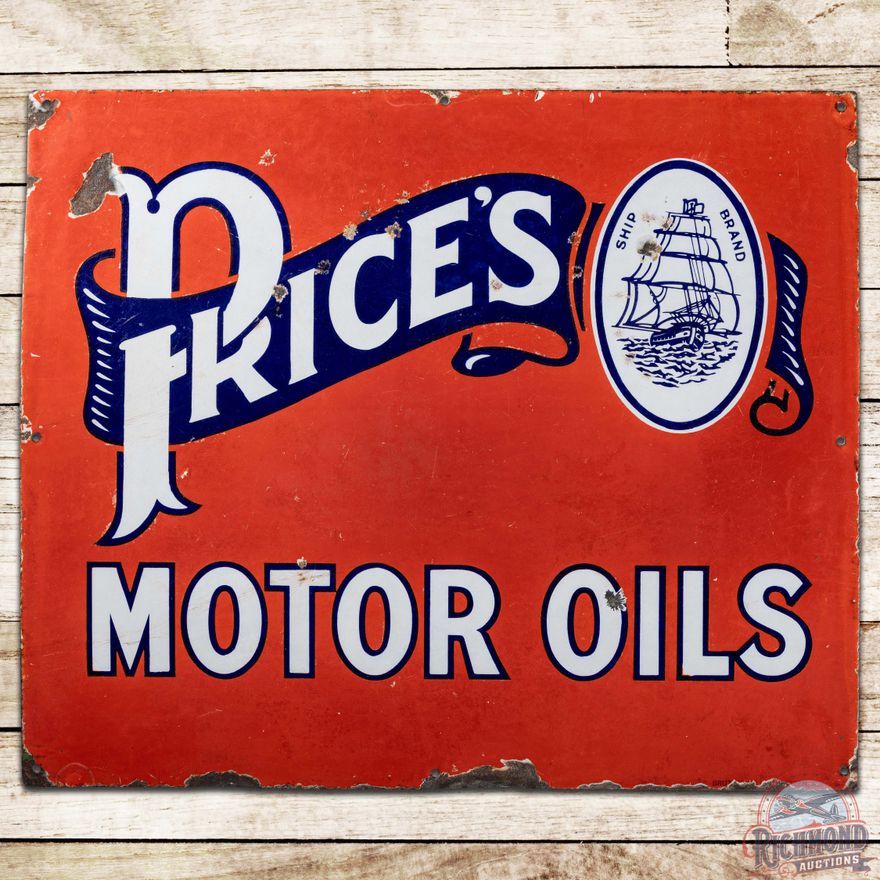 Price's Motor Oil SS Porcelain Sign w/ Ship Logo