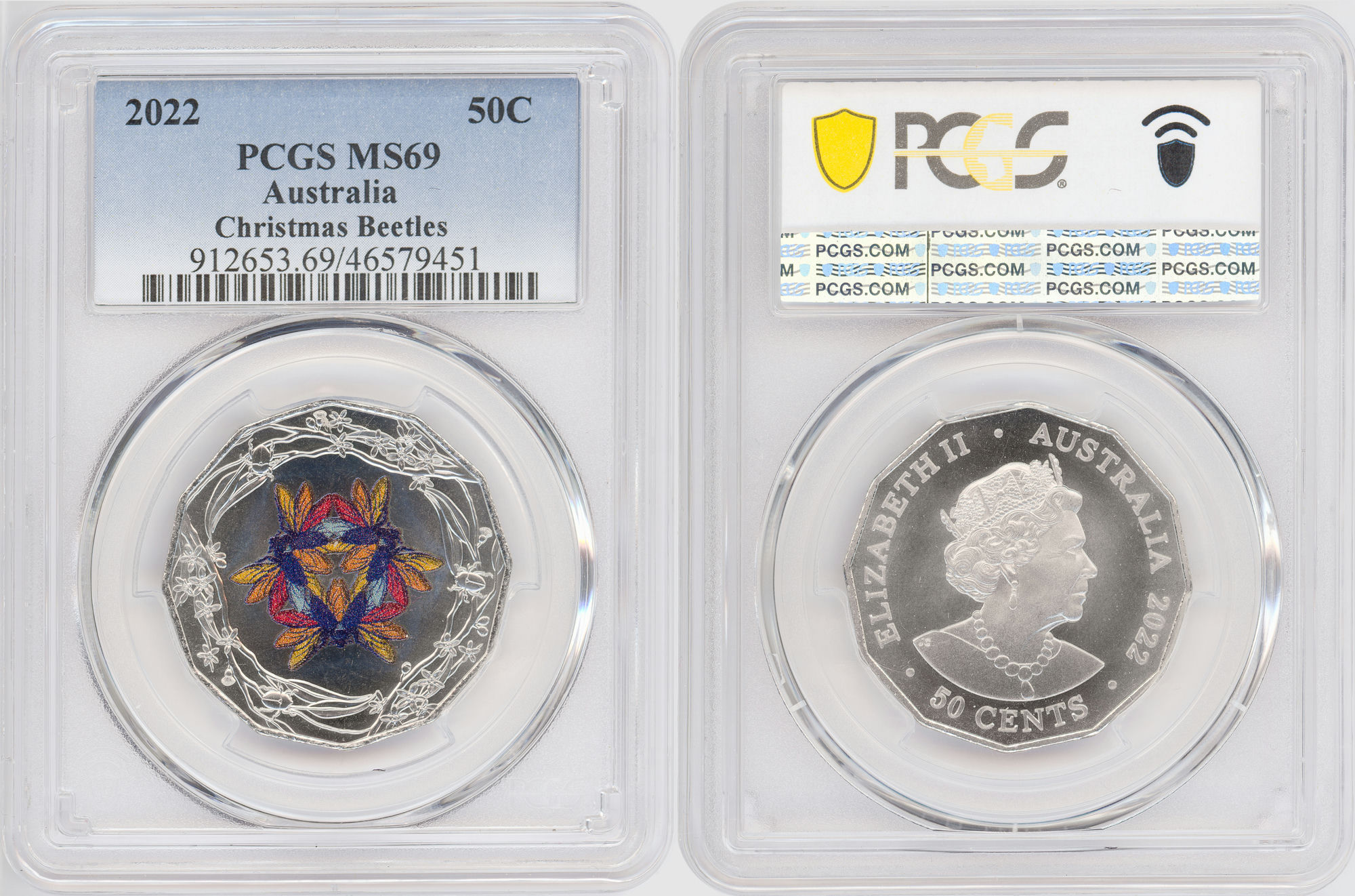170 · Christmas Beetles Colorized , Fifty Cent, 2022, PCGS MS69