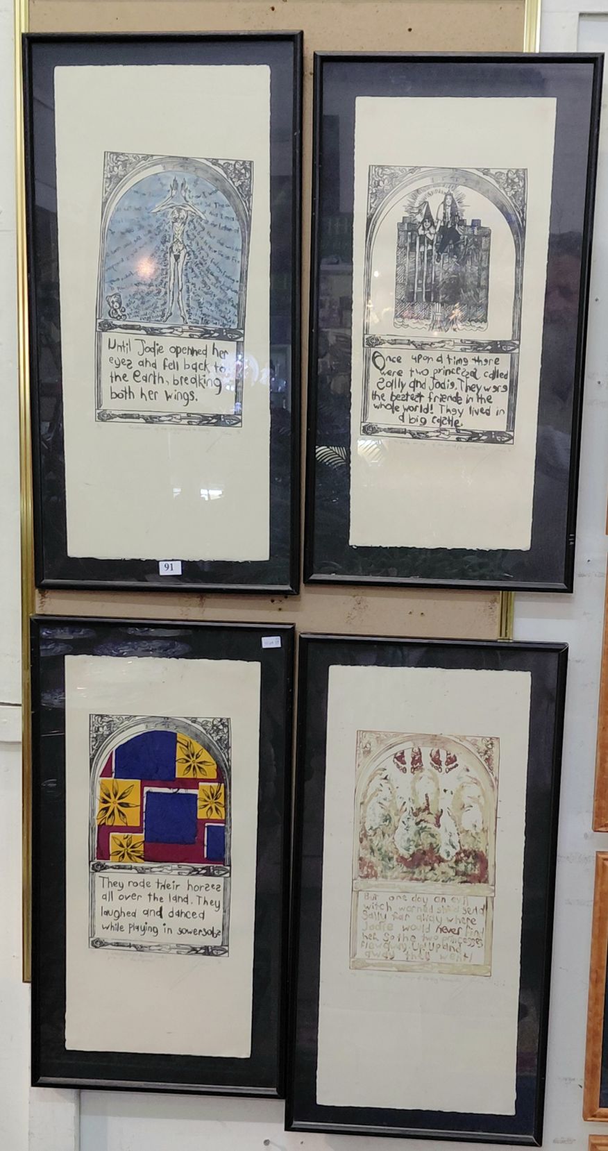 91 · 4 ORIGINAL WHIMSICAL FRAMED ARTWORKS