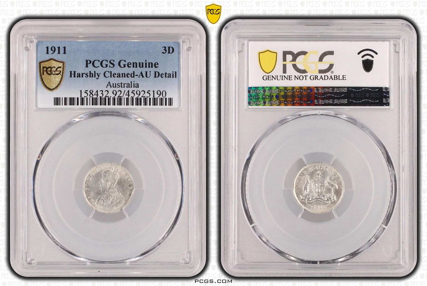 1911 Australia Threepence Silver PCGS - Genuine - AU Details (92 - Cleaned) -190