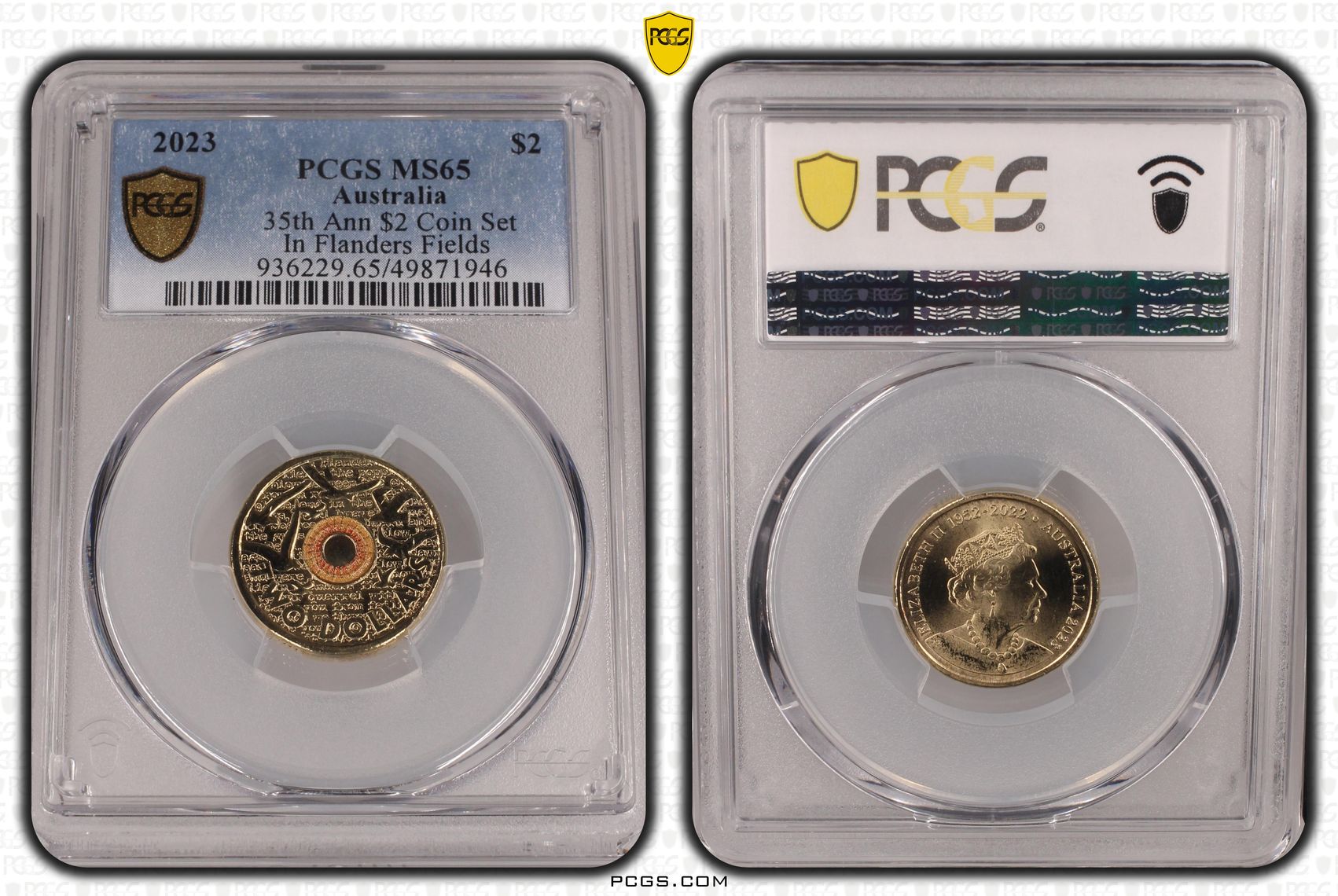 35th Ann $2 Coin Set Colourised In Flanders Fields, Two Dollar, 2023, PCGS MS65