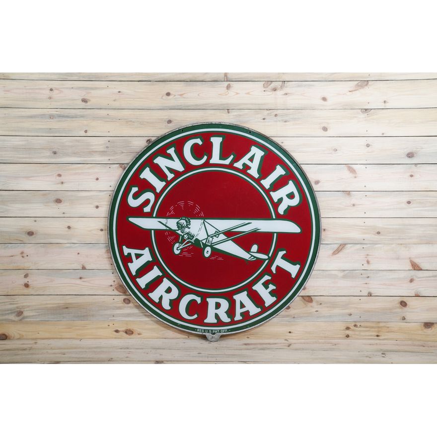 48" Sinclair Aircraft w/ Mono-Coupe Logo Double Sided Porcelain Sign & Ring TAC 9.25/9