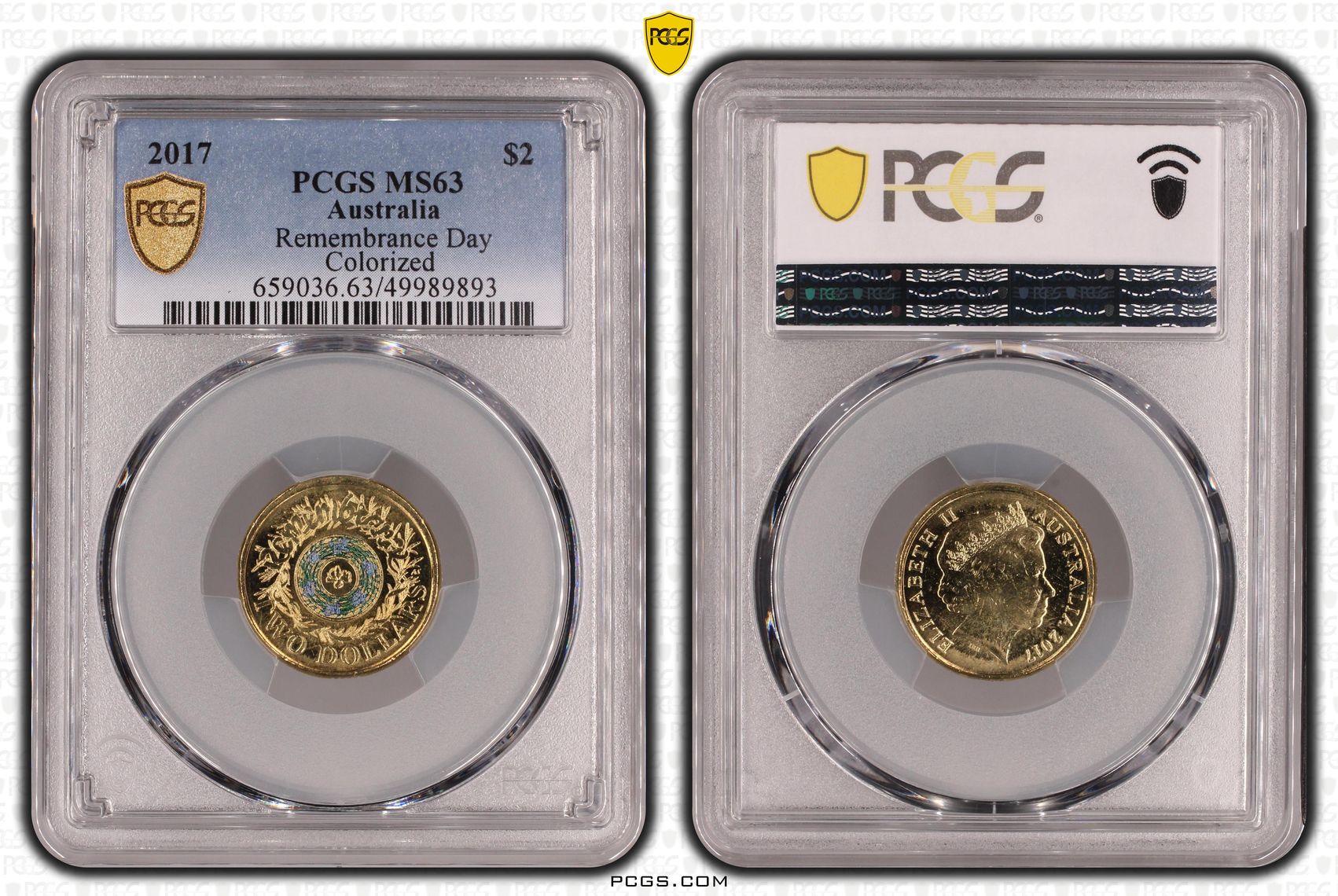 Remembrance Day Colourised, Two Dollar, 2017, PCGS MS63