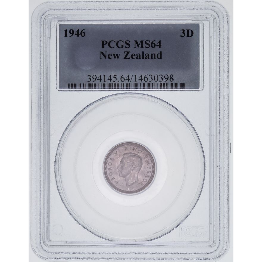 New Zealand, KM-7, Threepence, 1946, PCGS - MS64