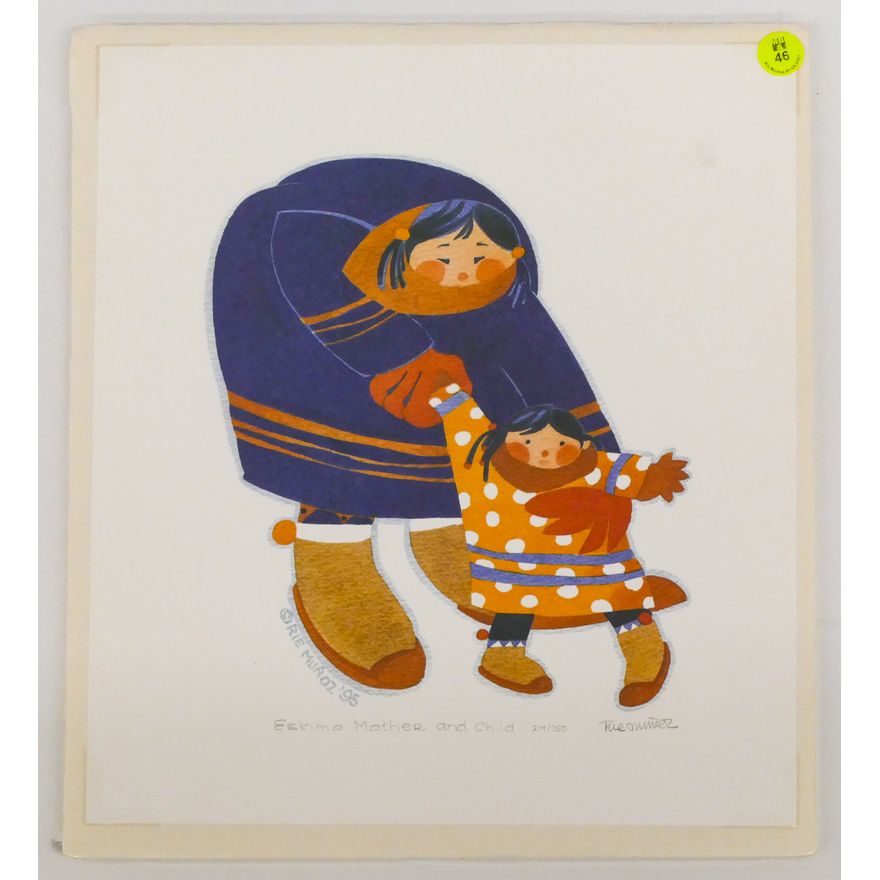 Rie Munoz ''Eskimo Mother and Child'' 1995 Signed Print 12.75'' x 11.25'' Sheet.