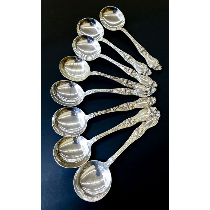 Set 8pc Whiting Sterling Lily Soup Spoons- 357g