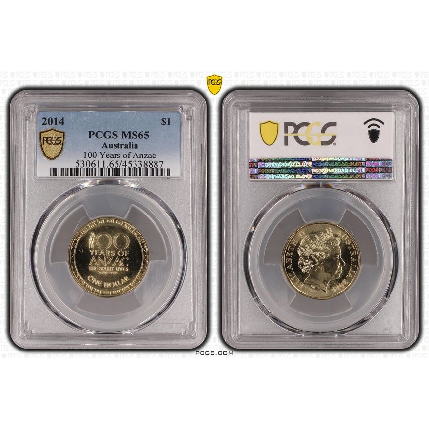 100 Years of Anzac, One Dollar, 2014, PCGS MS65