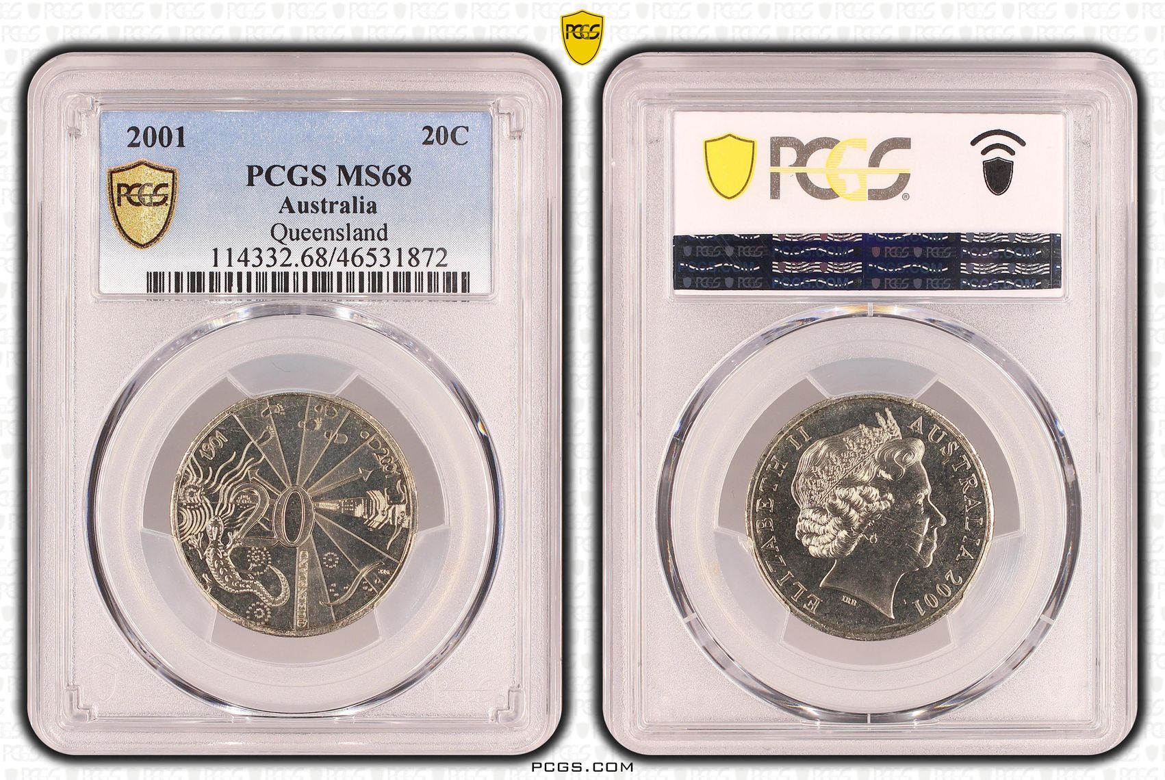 Elizabeth II, Queensland, Twenty Cent, 2001, PCGS MS 68