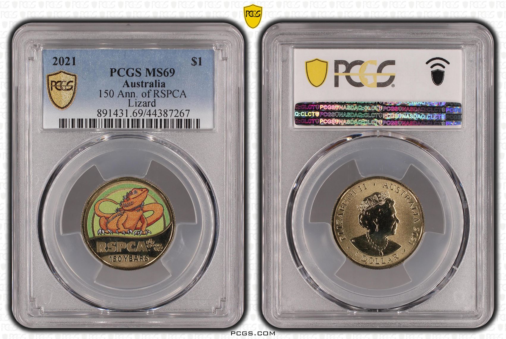 237 · 2021 Australia One Dollar, $1 150 Ann. of RSPCA Lizard PCGS - MS69 POP 4/0 -267
