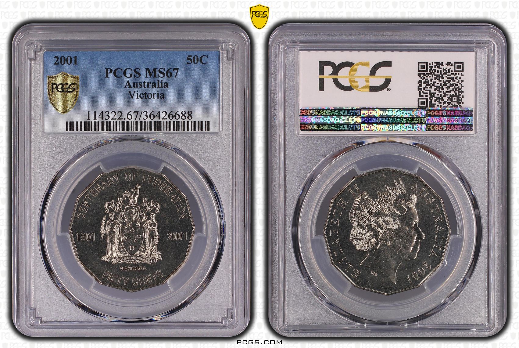 Elizabeth II, Victoria, Fifty Cent, 2001, PCGS MS67
