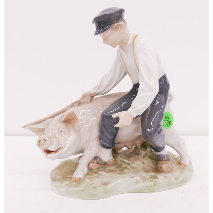 Royal Copenhagen 848 'Swineherd Boy with Pig' Porcelain Figurine- 7.5''