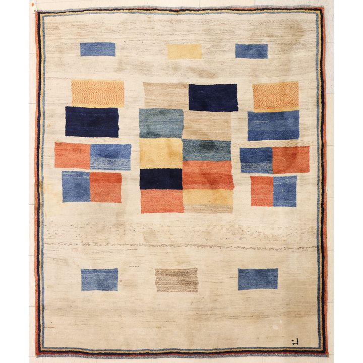 Turkish Modern Wool Rug with Squares 5'4''x6'9'