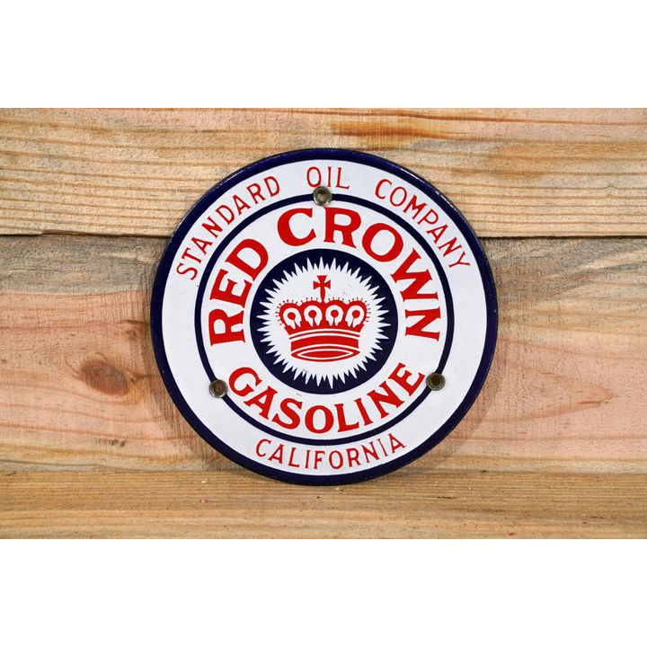 Red Crown Gasoline Standard Oil of California Single Sided Porcelain Sign TAC 9.75