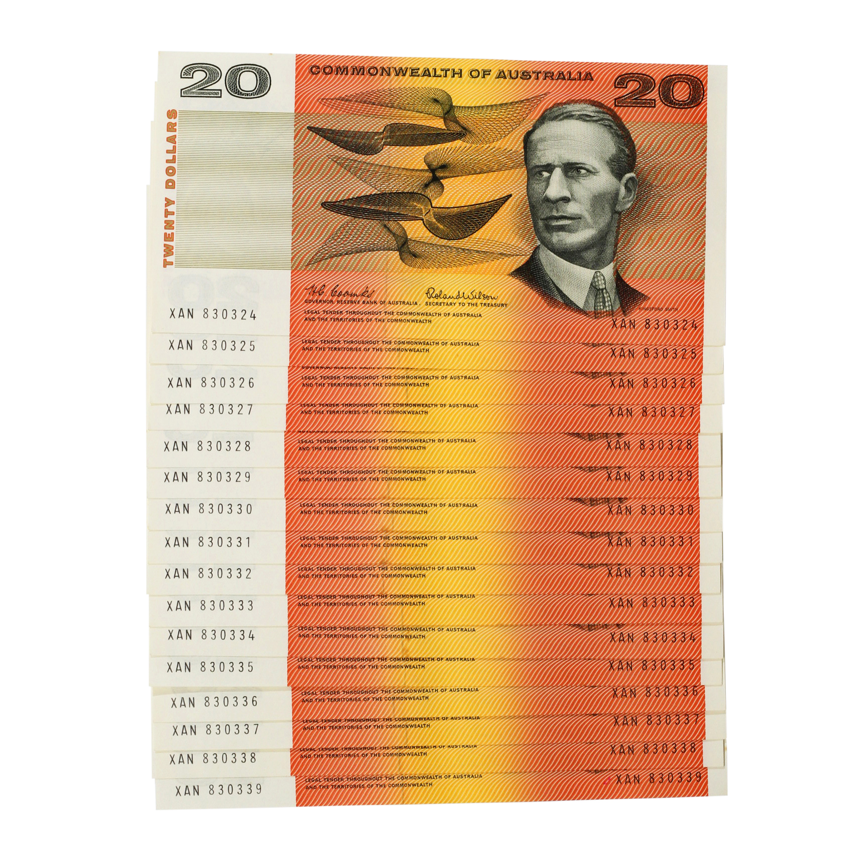 2029. · Consecutive Run, Coombs/Wilson, Twenty Dollars, 1966, UNC