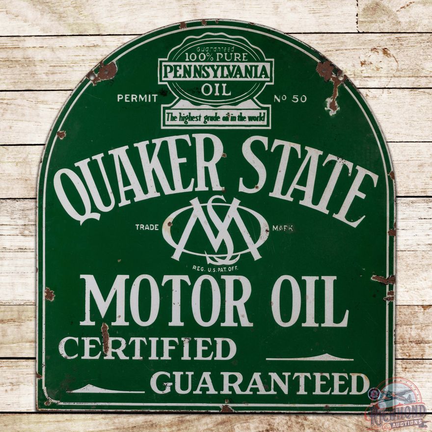 Quaker State Motor Oil Double Sided Porcelain Tombstone Sign