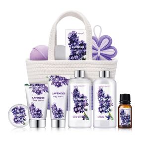 SPA GIFT BASKETS FOR WOMEN - BODY & EARTH 11PCS LAVENDER GIFT SETS WITH BUBBLE BATH, SHOWER GEL, BODY LOTION, BIRTHDAY GIFTS FOR W