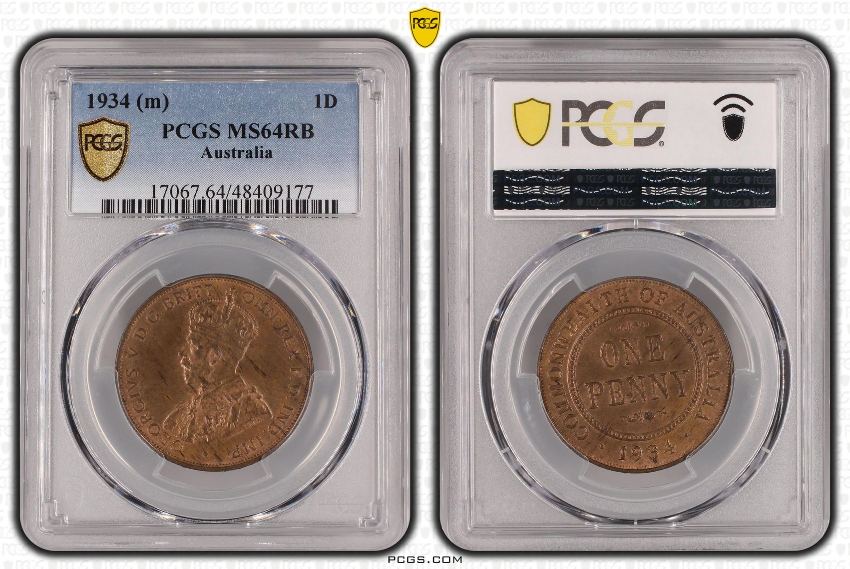 George V, Penny, 1934, PCGS MS64RB