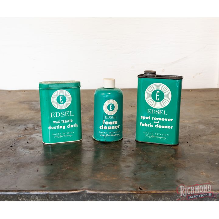 Group of Three Ford Edsel Advertising Cans Dusting Cloth & More