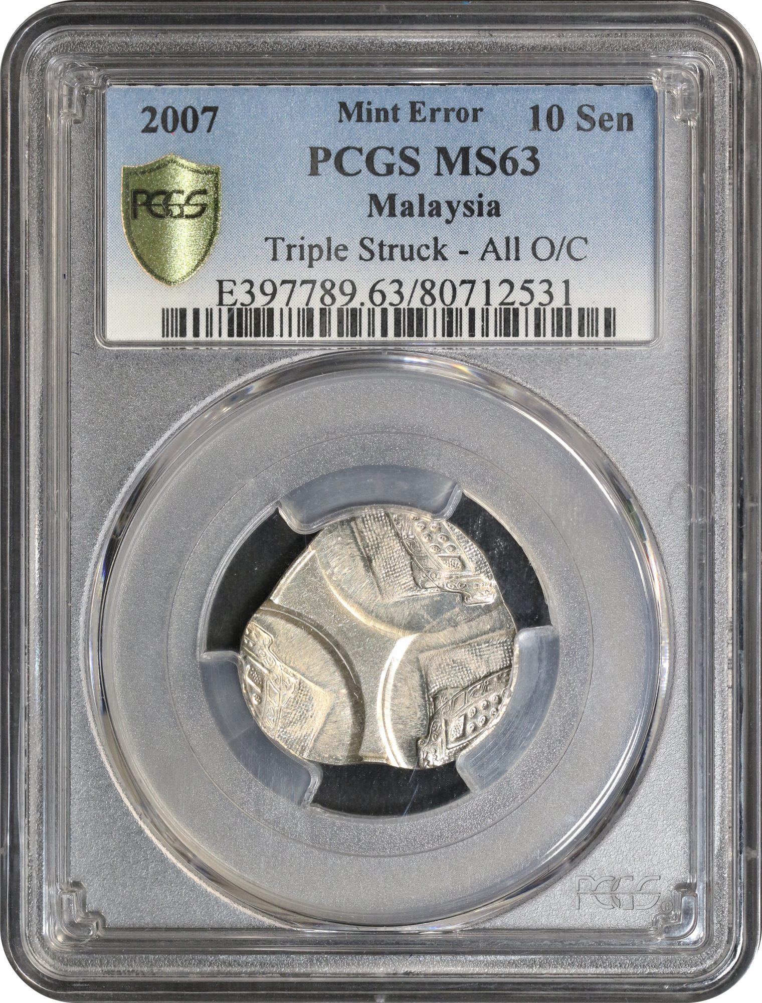 Malaysia 2007 10 Sen Error Coin Triple Struck all Off-Centre PCGS MS 63 |  Monetarium Singapore Private Limited