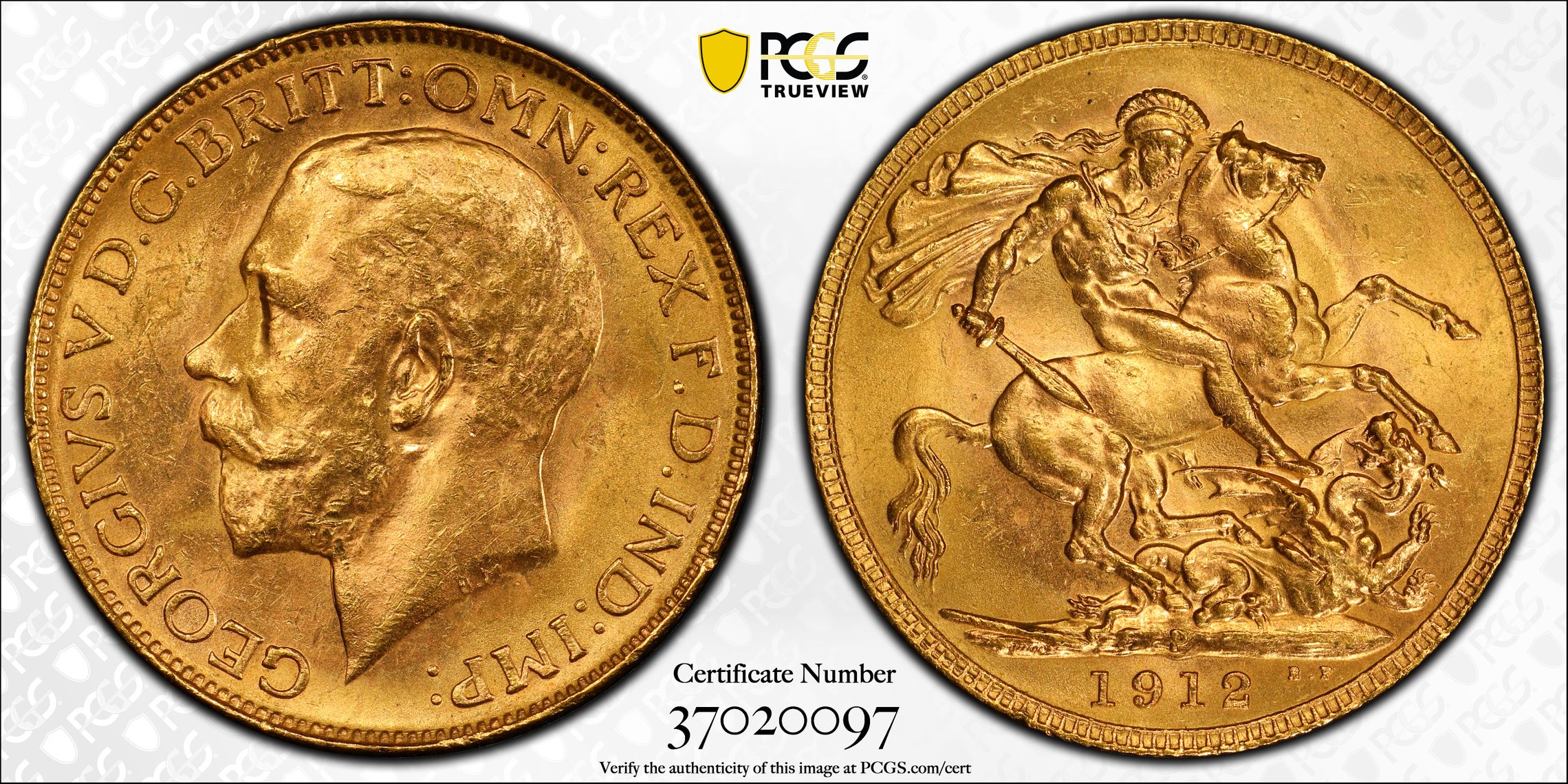 George V, St George Reverse, Sovereign, 1912-P, PCGS MS63