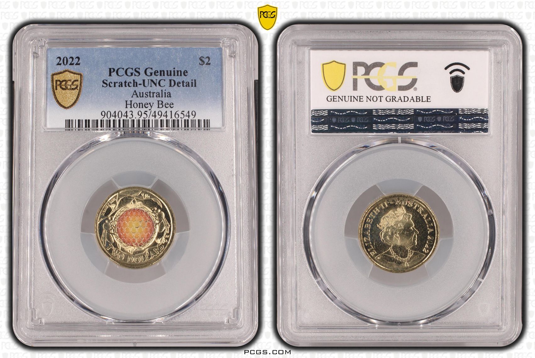 Honey Bee Colorized, Two Dollar, 2022, PCGS Genuine - UNC Details (95 - Scratch)