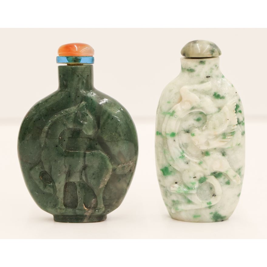 2pc Chinese Carved Jade Snuff Bottles