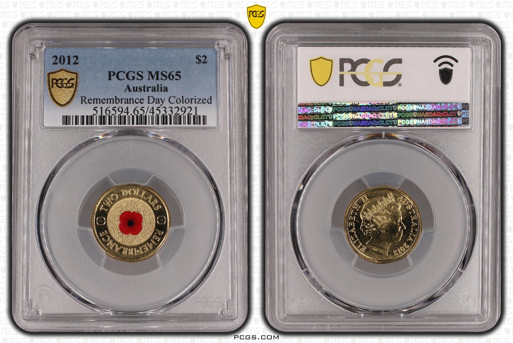 Remembrance Day Colored, Two Dollar, 2012, PCGS MS 65