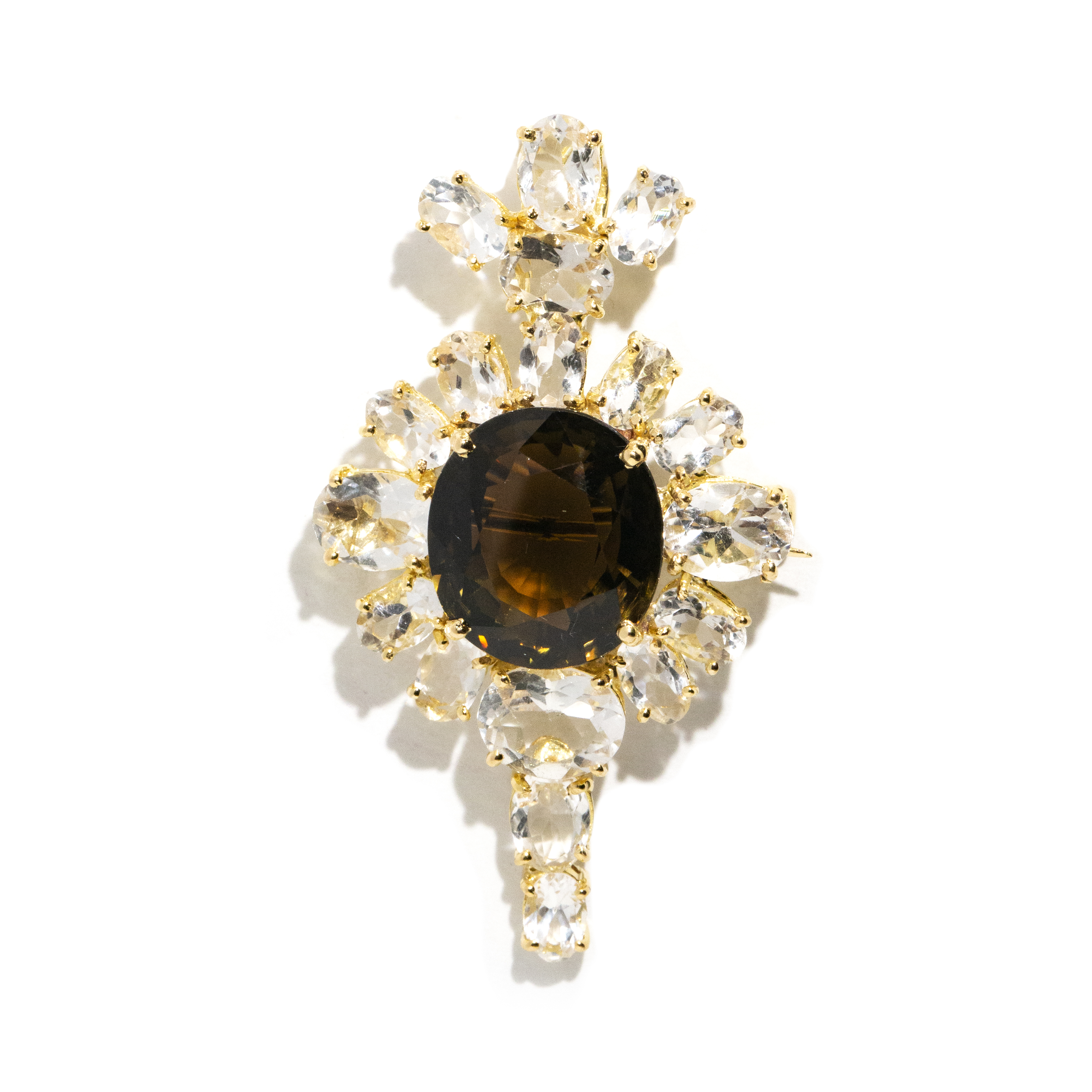 333 · Tourmaline & White Topaz 18 carat Gold Pendant/Brooch